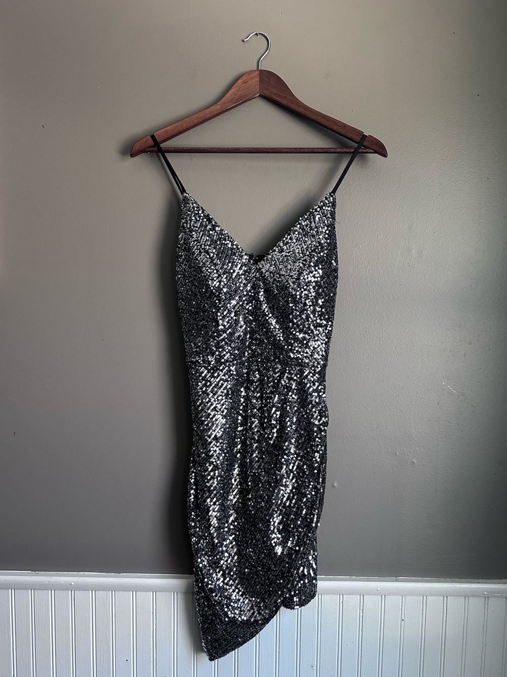 Crystal Doll Glittery Silver Sequins Mini Dress Size Small Sparkly Party Dress